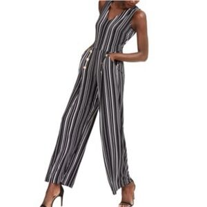 I.N.C Black Admiral White Striped V Neck Jumpsuit